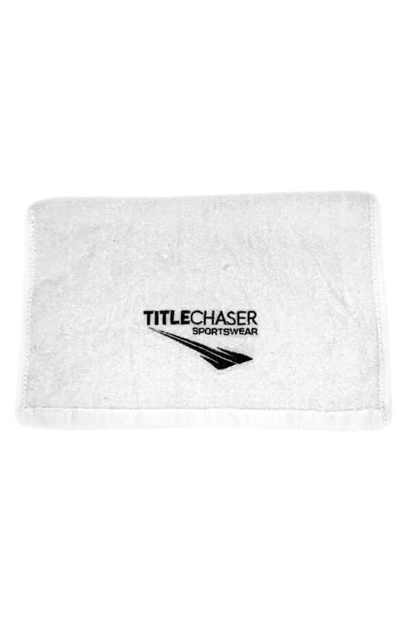 TitleChaser sportswear logo on white towel.